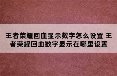 王者荣耀回血显示数字怎么设置 王者荣耀回血数字显示在哪里设置